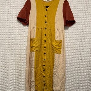 Orange Creek Colorblock Button-Down Linen Dress